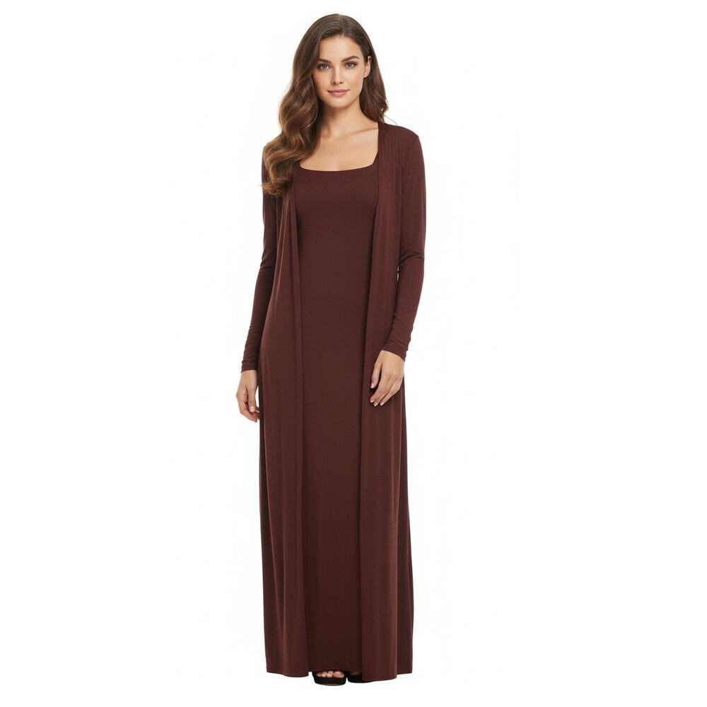 SHEIN 2 Piece Chocolate Brown Maxi Dress Cardigan Bodycon Small NEW Work Chic